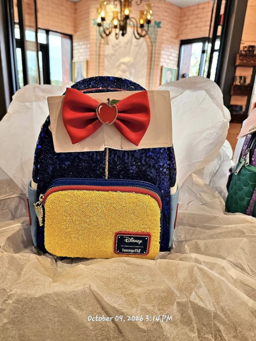 Loungefly Disney Snow White Sequin Series Mini Backpack Blue & Yellow